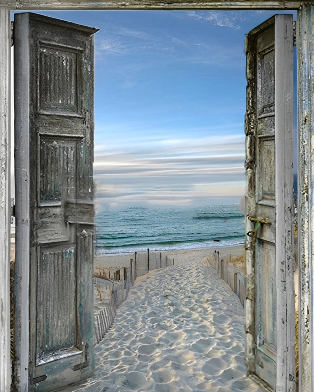 Meer und Strand vor dem Fenster Diamond Painting