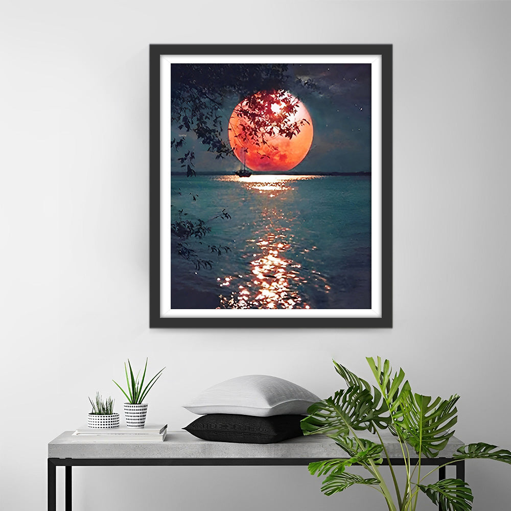 Meer unter dem roten Mond Diamond Painting