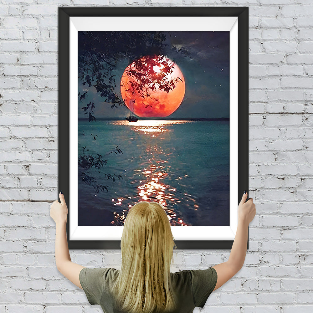 Meer unter dem roten Mond Diamond Painting