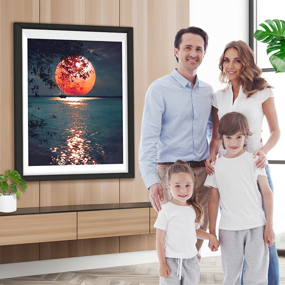 Meer unter dem roten Mond Diamond Painting