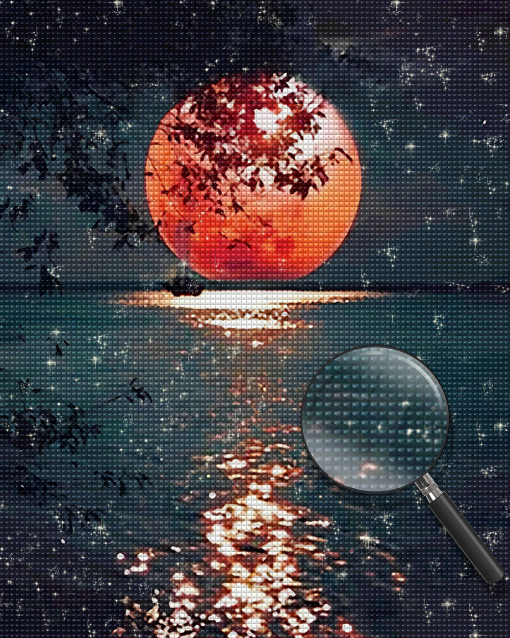 Meer unter dem roten Mond Diamond Painting