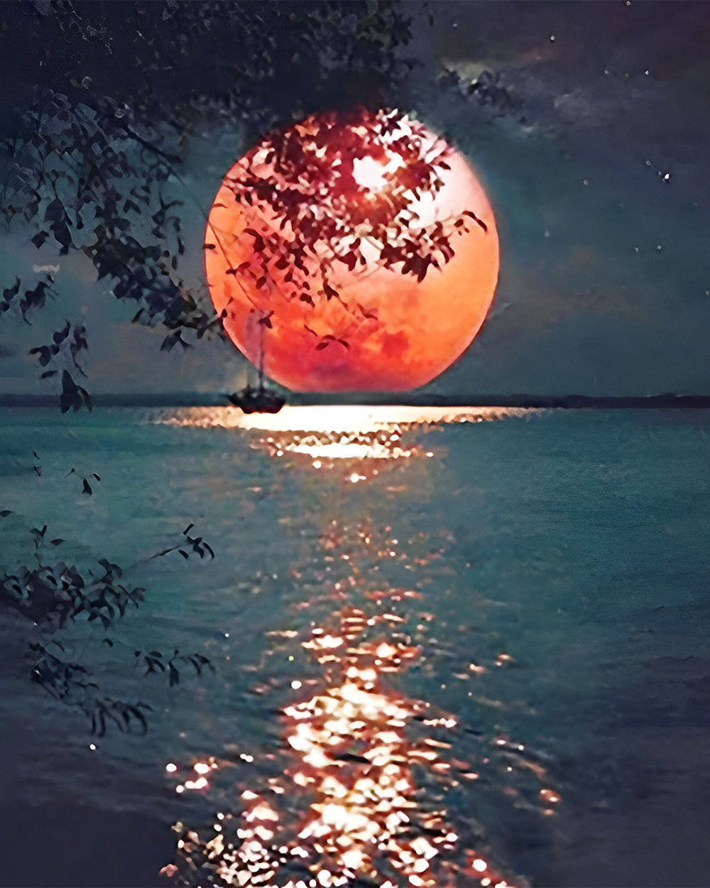 Meer unter dem roten Mond Diamond Painting