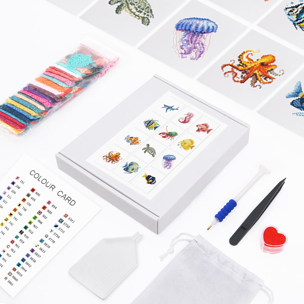 Meerestiere 12 Stück - Mini Diamond Painting Set