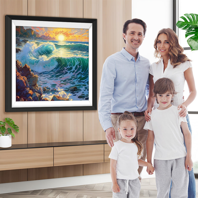 Meereswellen treffen auf die Felsen Diamond Painting