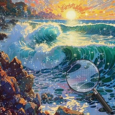 Meereswellen treffen auf die Felsen Diamond Painting