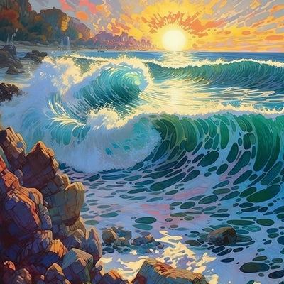 Meereswellen treffen auf die Felsen Diamond Painting