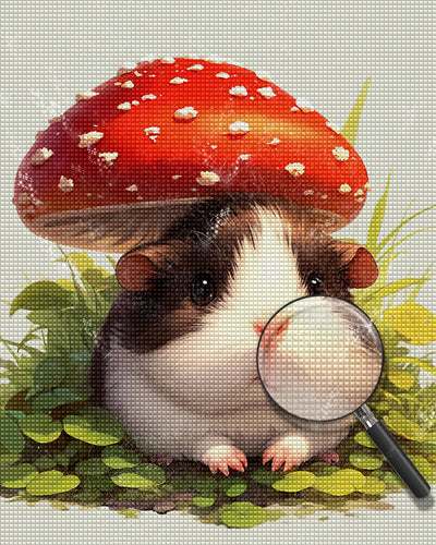 Meerschweinchen und Roter Pilz Diamond Painting