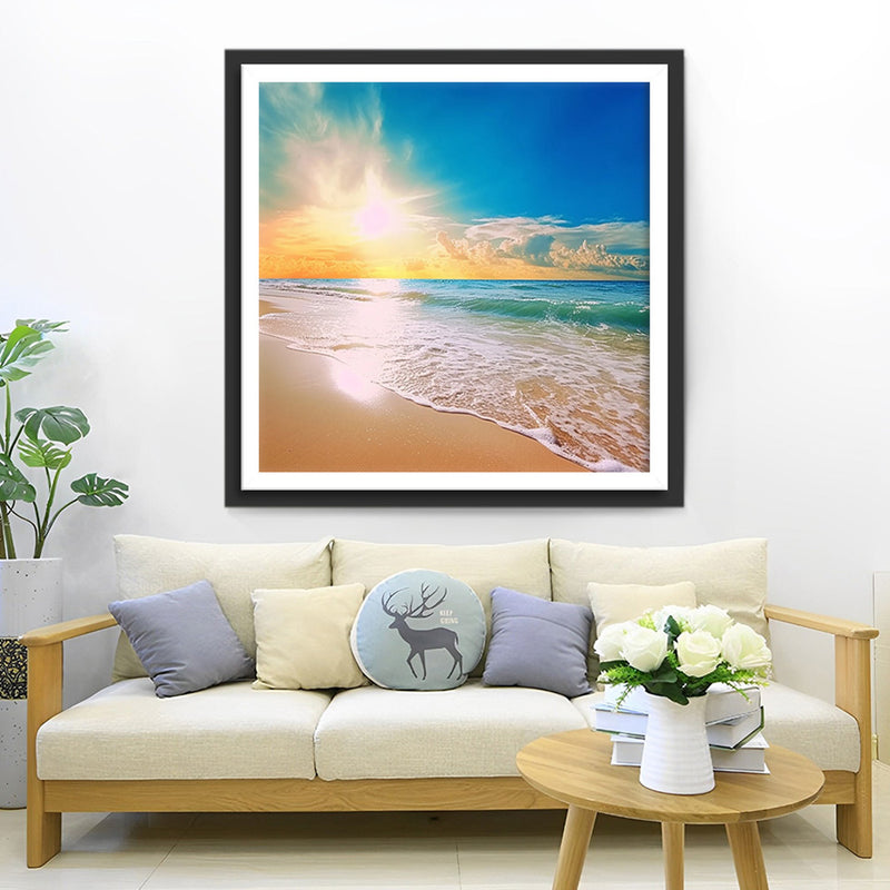 Meerwasser und Strand unter der Sonne Diamond Painting