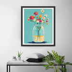 Mehrere kleine Gänseblümchen in einer Glasflasche Diamond Painting