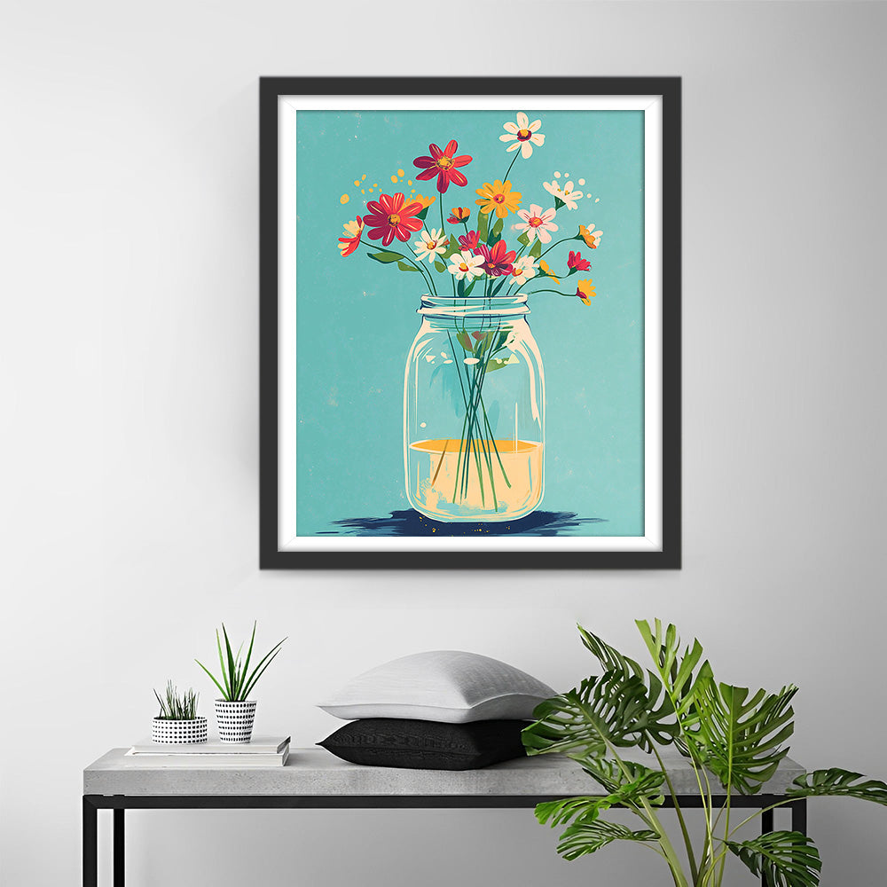 Mehrere kleine Gänseblümchen in einer Glasflasche Diamond Painting