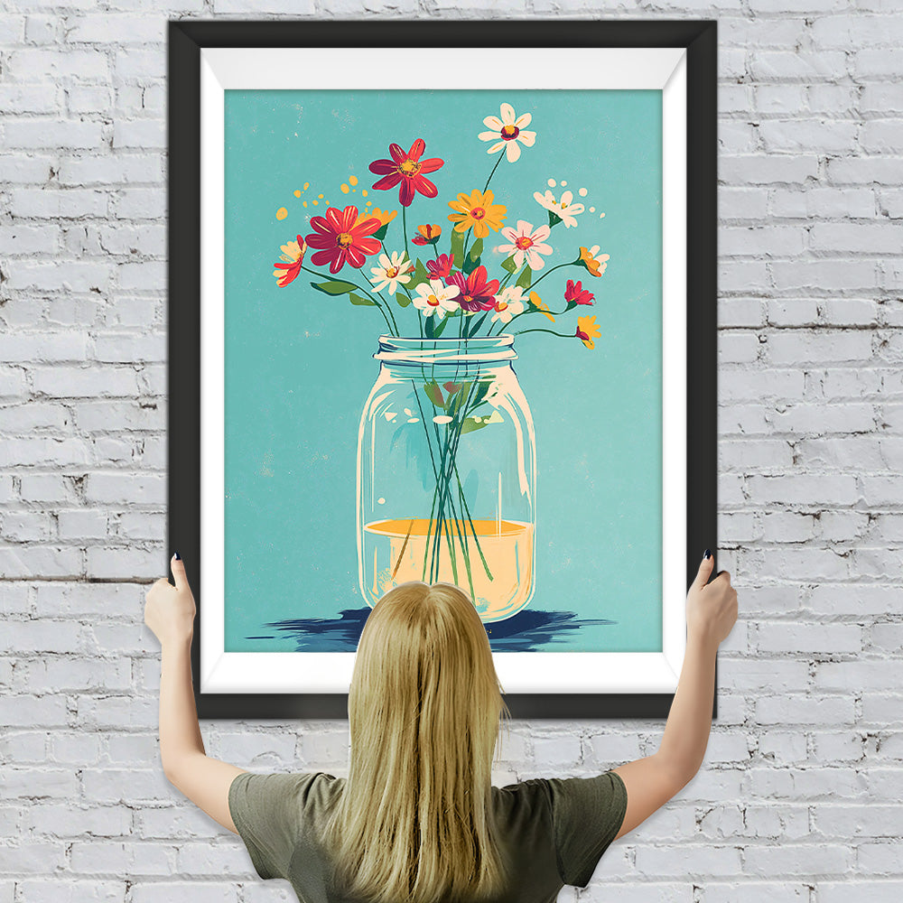 Mehrere kleine Gänseblümchen in einer Glasflasche Diamond Painting