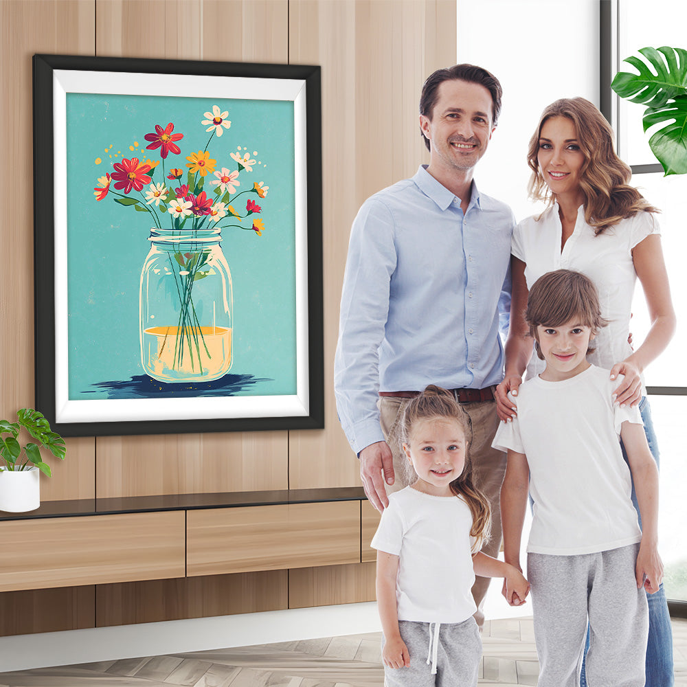 Mehrere kleine Gänseblümchen in einer Glasflasche Diamond Painting