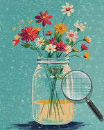 Mehrere kleine Gänseblümchen in einer Glasflasche Diamond Painting