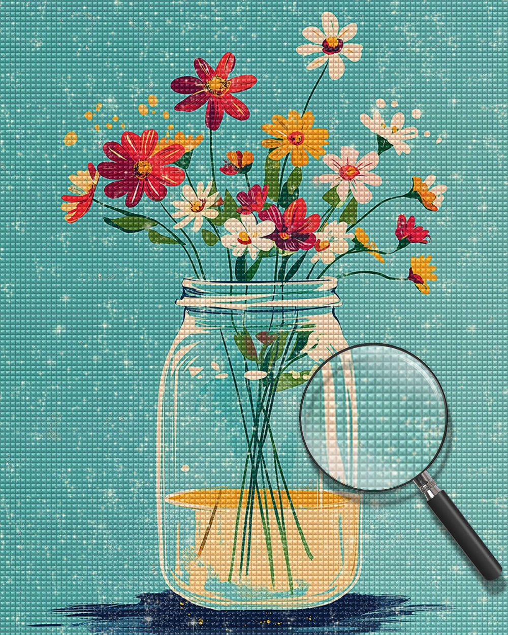 Mehrere kleine Gänseblümchen in einer Glasflasche Diamond Painting