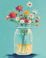 Mehrere kleine Gänseblümchen in einer Glasflasche Diamond Painting