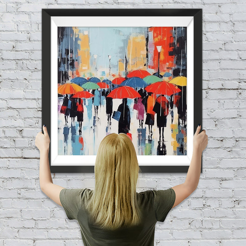 Menschenmenge mit Regenschirmen Diamond Painting