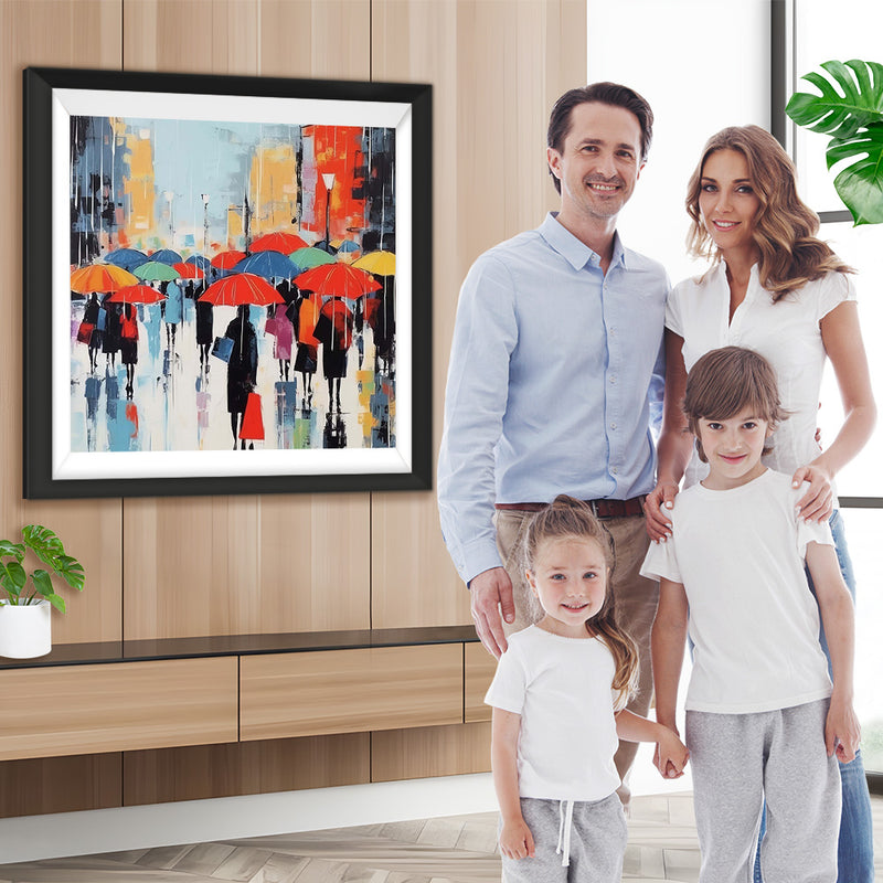 Menschenmenge mit Regenschirmen Diamond Painting