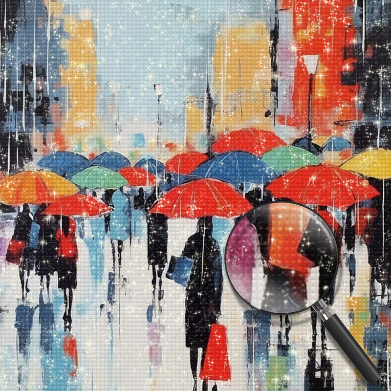 Menschenmenge mit Regenschirmen Diamond Painting