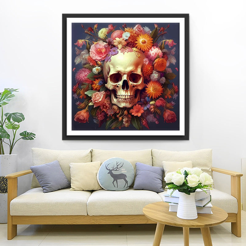Mit Blumen bedeckter Schädel Diamond Painting