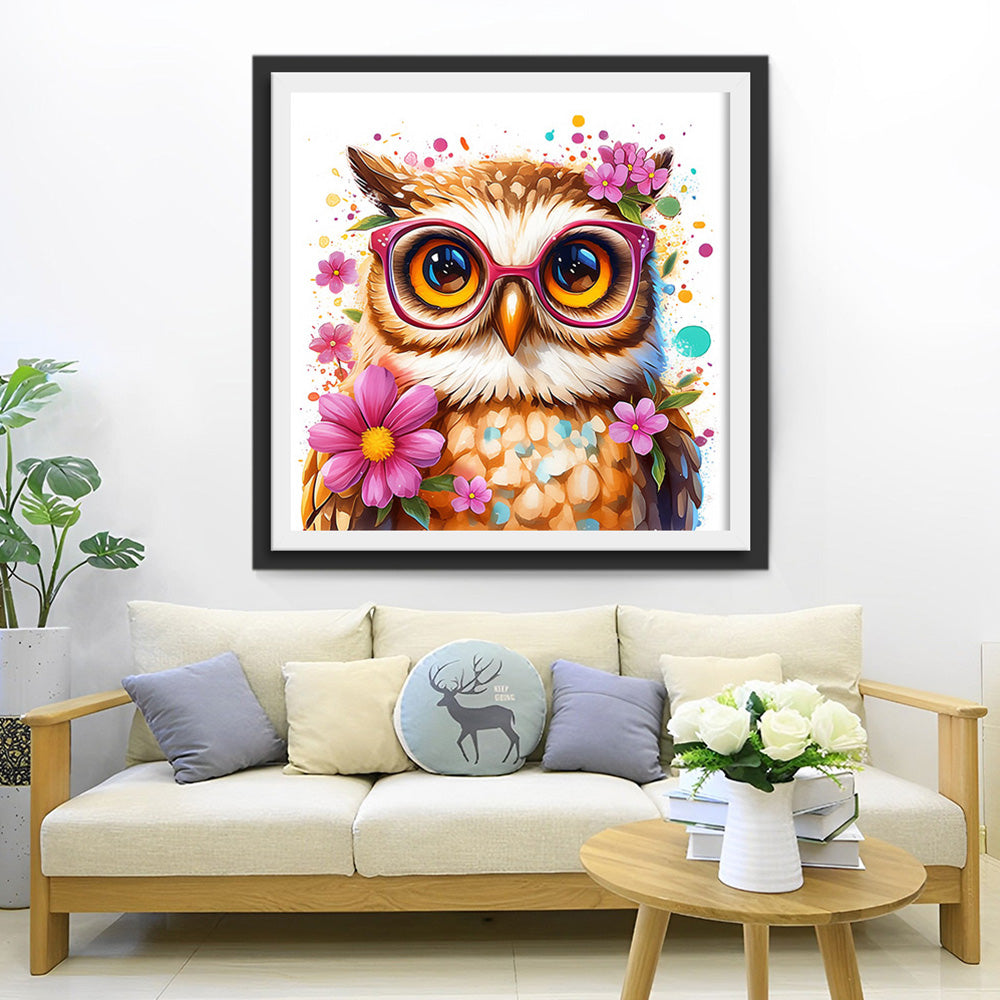 Mit Blumen geschmückte Eule Diamond Painting