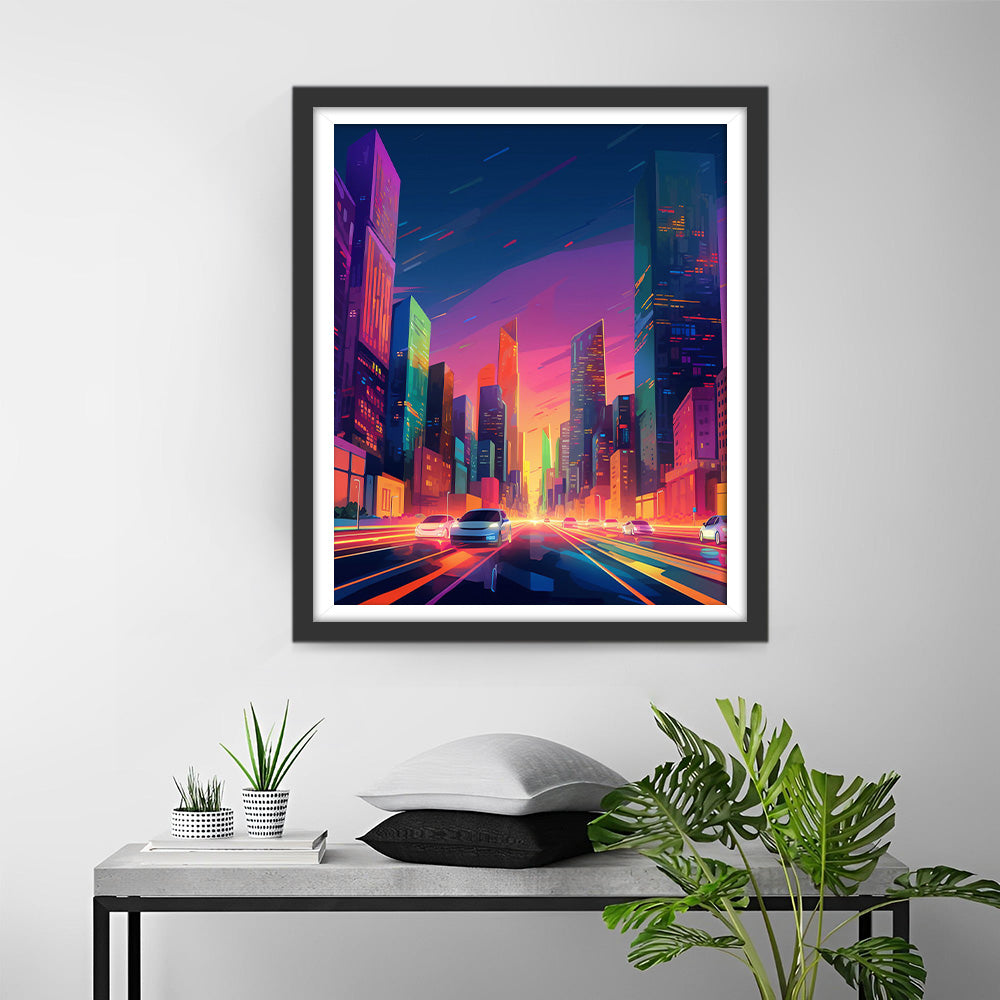 Moderne Stadt bei Nacht Diamond Painting