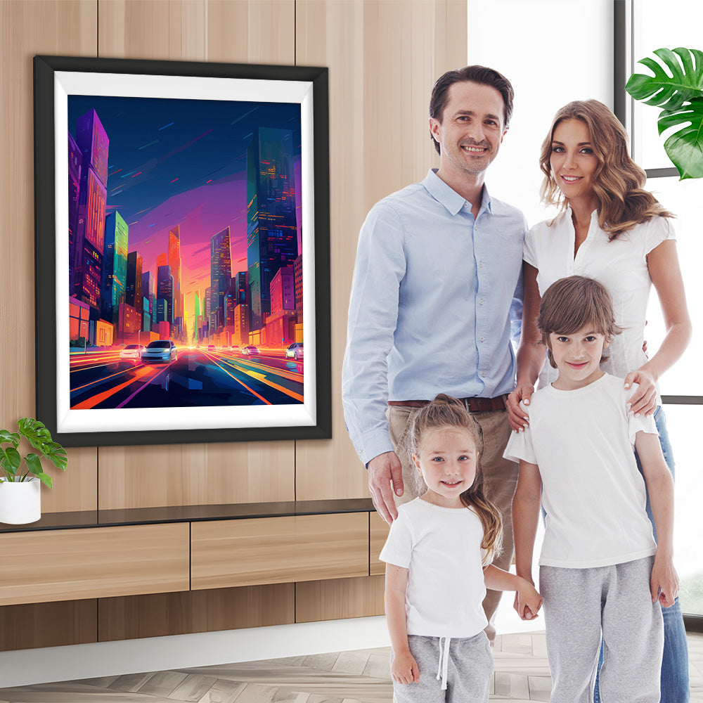 Moderne Stadt bei Nacht Diamond Painting