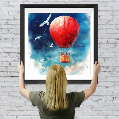 Möwen, die einen roten Heißluftballon umkreisen Diamond Painting