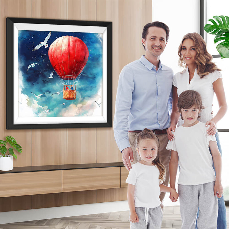 Möwen, die einen roten Heißluftballon umkreisen Diamond Painting