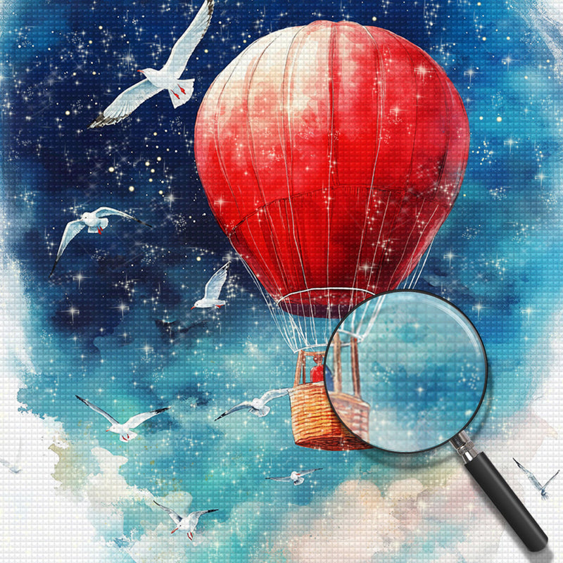 Möwen, die einen roten Heißluftballon umkreisen Diamond Painting
