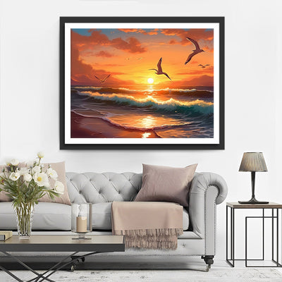 Möwen fliegen in den Sonnenuntergang Diamond Painting
