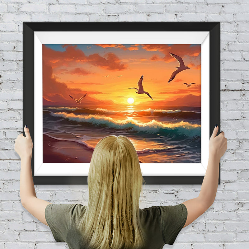 Möwen fliegen in den Sonnenuntergang Diamond Painting