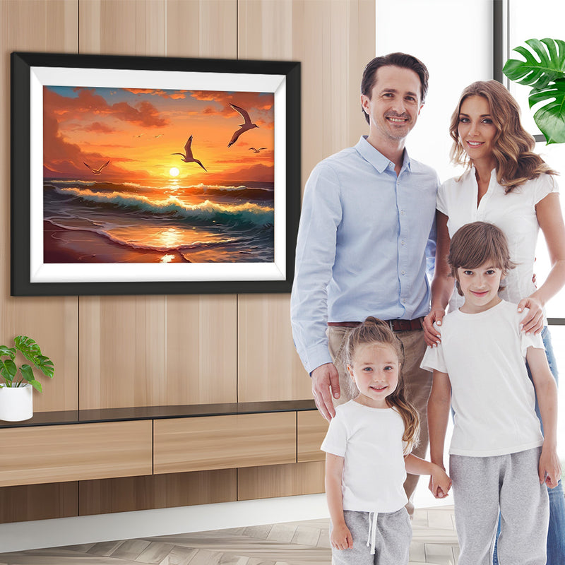 Möwen fliegen in den Sonnenuntergang Diamond Painting