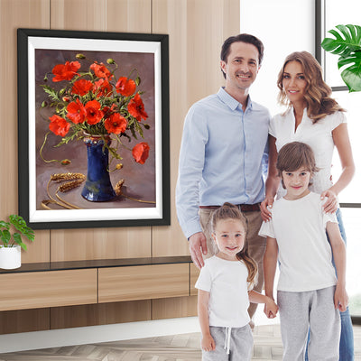 Mohnblumen in der blauen Vase Diamond Painting