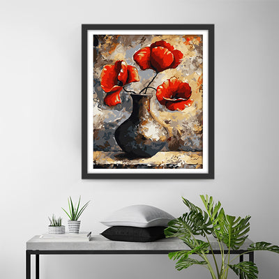 Mohnblumen in einem schwarzen Steingutgefäß Diamond Painting