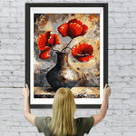 Mohnblumen in einem schwarzen Steingutgefäß Diamond Painting