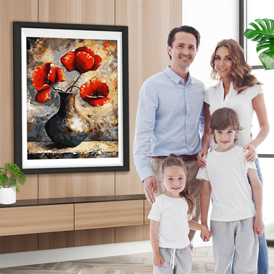 Mohnblumen in einem schwarzen Steingutgefäß Diamond Painting