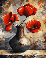 Mohnblumen in einem schwarzen Steingutgefäß Diamond Painting