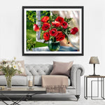 Mohnblumen in Glasvase am Fenster Diamond Painting