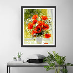 Mohnblumen und Gänseblümchen auf der Fensterbank Diamond Painting