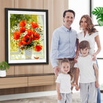 Mohnblumen und Gänseblümchen auf der Fensterbank Diamond Painting