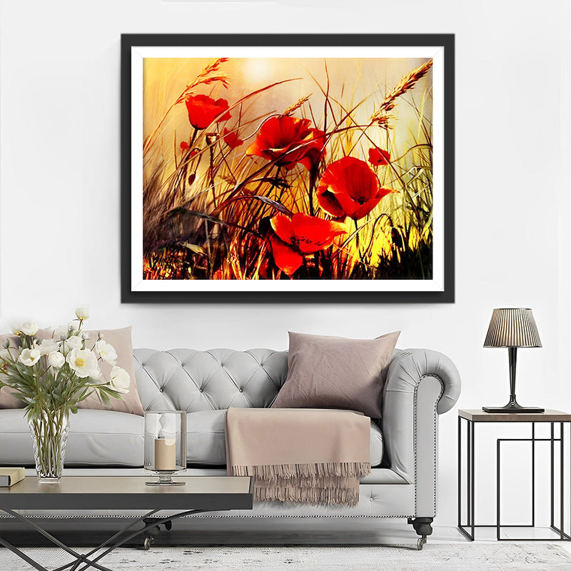 Mohnblumen und Herbstgras Diamond Painting