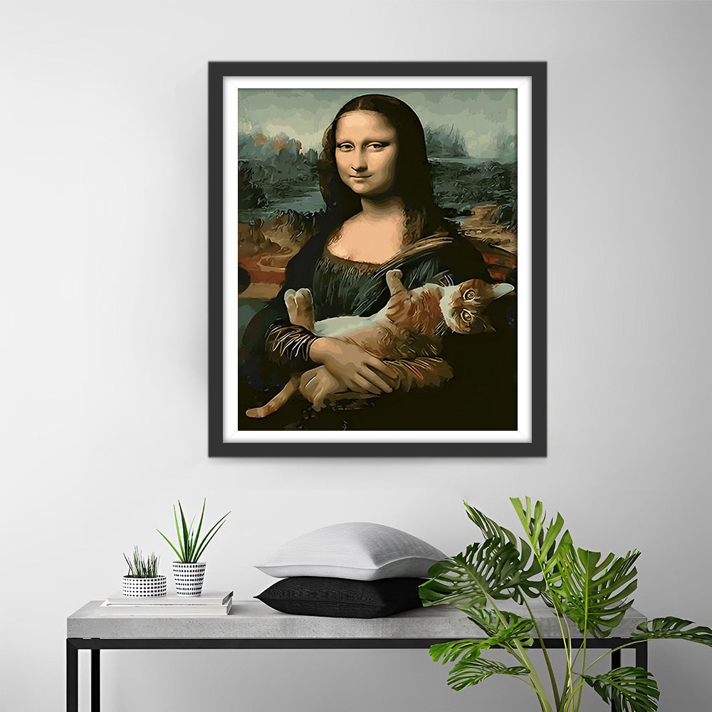 Mona Lisa hält eine Katze Diamond Painting