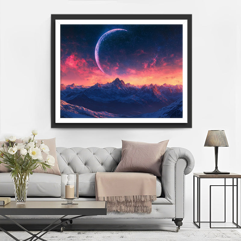 Mond und Berge Diamond Painting