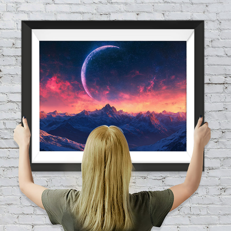 Mond und Berge Diamond Painting
