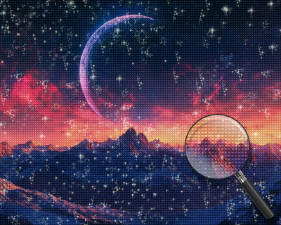 Mond und Berge Diamond Painting