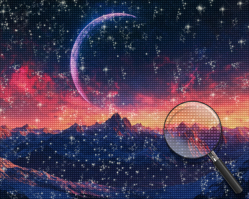 Mond und Berge Diamond Painting