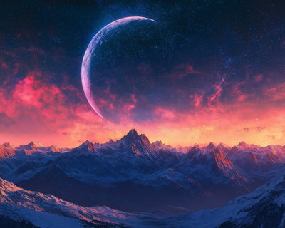 Mond und Berge Diamond Painting
