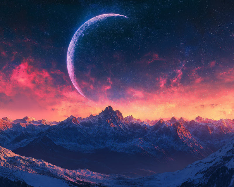 Mond und Berge Diamond Painting