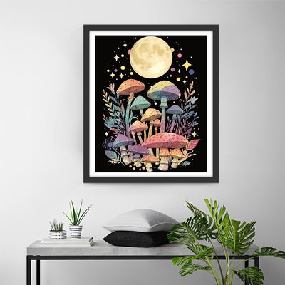 Mond und bunte Pilze Diamond Painting