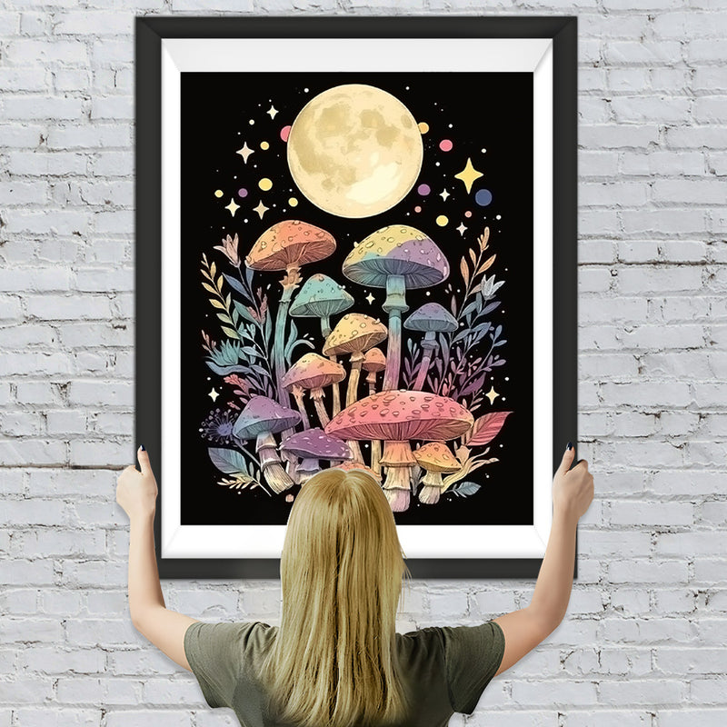 Mond und bunte Pilze Diamond Painting
